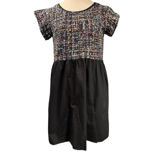 THML Metallic Tweed Mini Dress M Black Blue Sequin Sparkle Festive Party Cruise - Picture 1 of 11